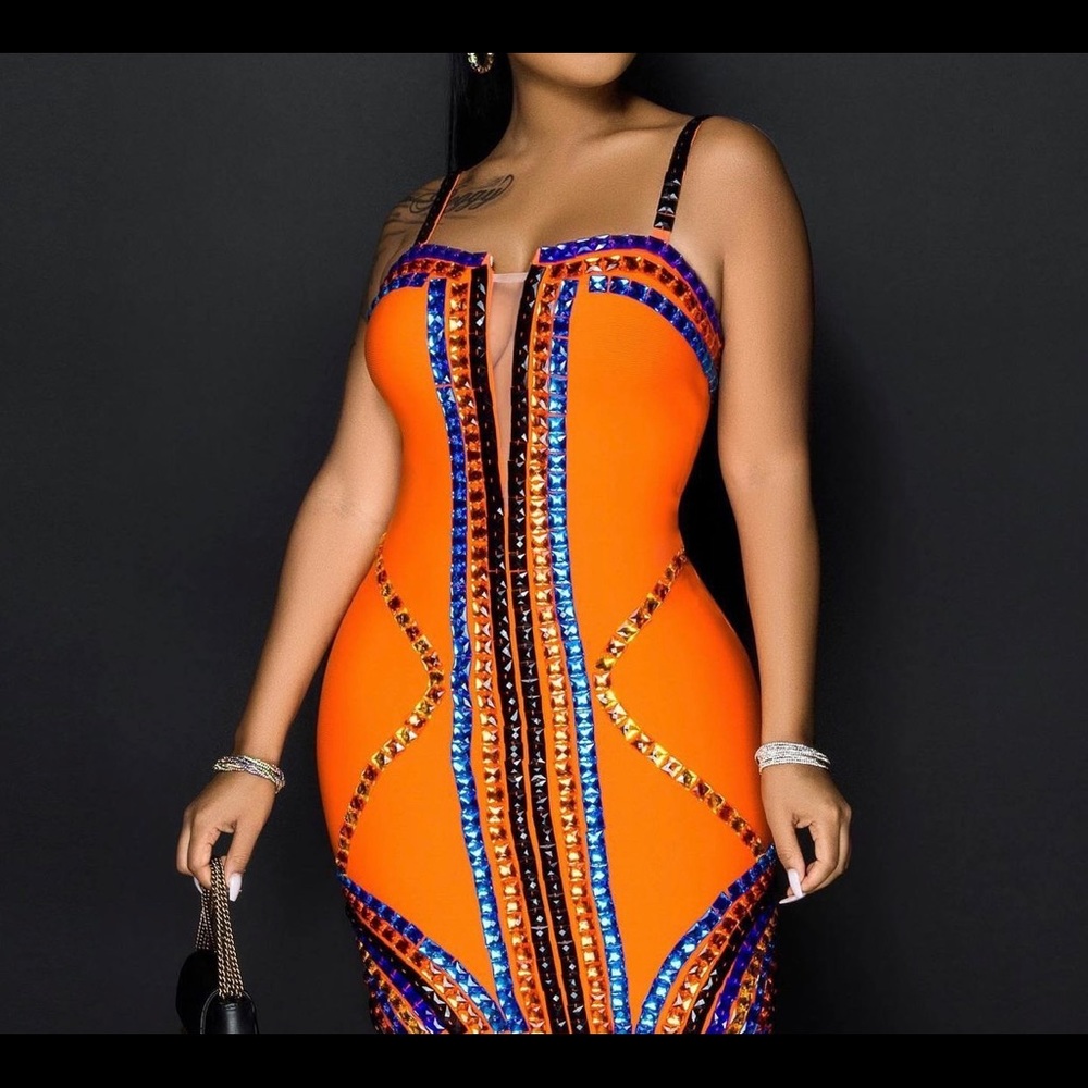 Bandage Dress Orange-Embellishments -Size M
